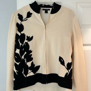 St. John Women’s Black and Cream Floral Cardigan with Tank